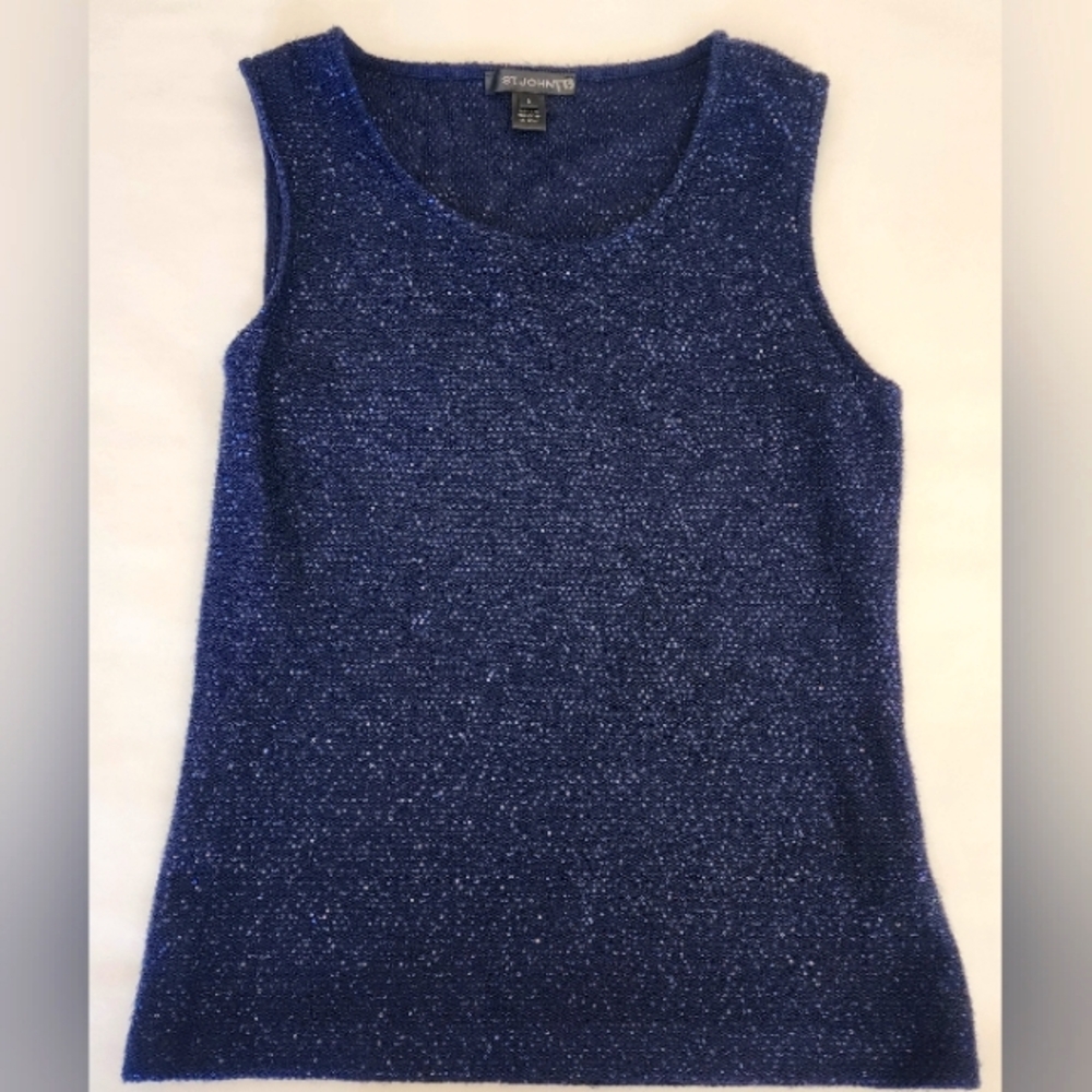 ST JOHN Navy Sequin Top Women Size M